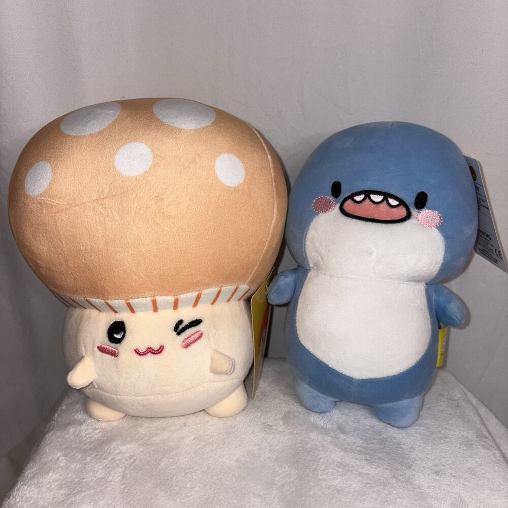Chubby Shark & Squishy Mushroom Plush Stuffed Animal Gatcha Toy NWT